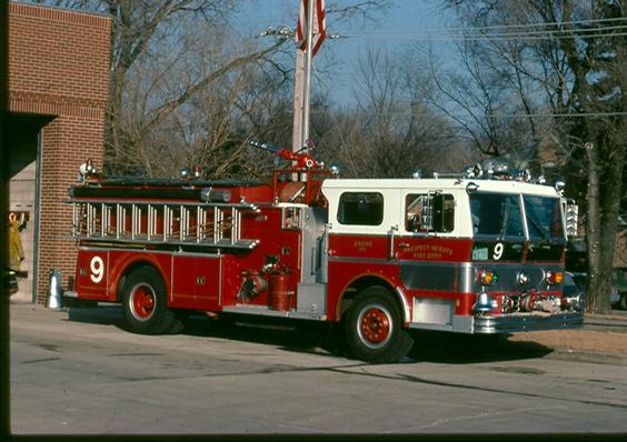 1973 Ward LaFrance pumper with white cab roof