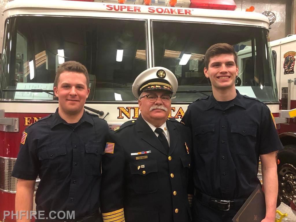 FF Casey Jones (L) and FF Kevin Cherry (R) with Chief Smith at graduation
